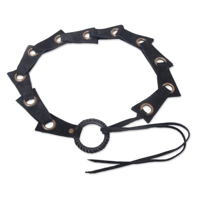 Contemporary Edge in Black,'Black Contemporary Stainless Steel Accented Leather Belt'