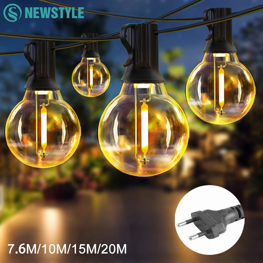 G40 LED-Außen-Lichterkette, 7,6 m/20 m, bruchsichere Terrassenbeleuchtung für draußen, Hinterhof, Veranda, Gartendekoration