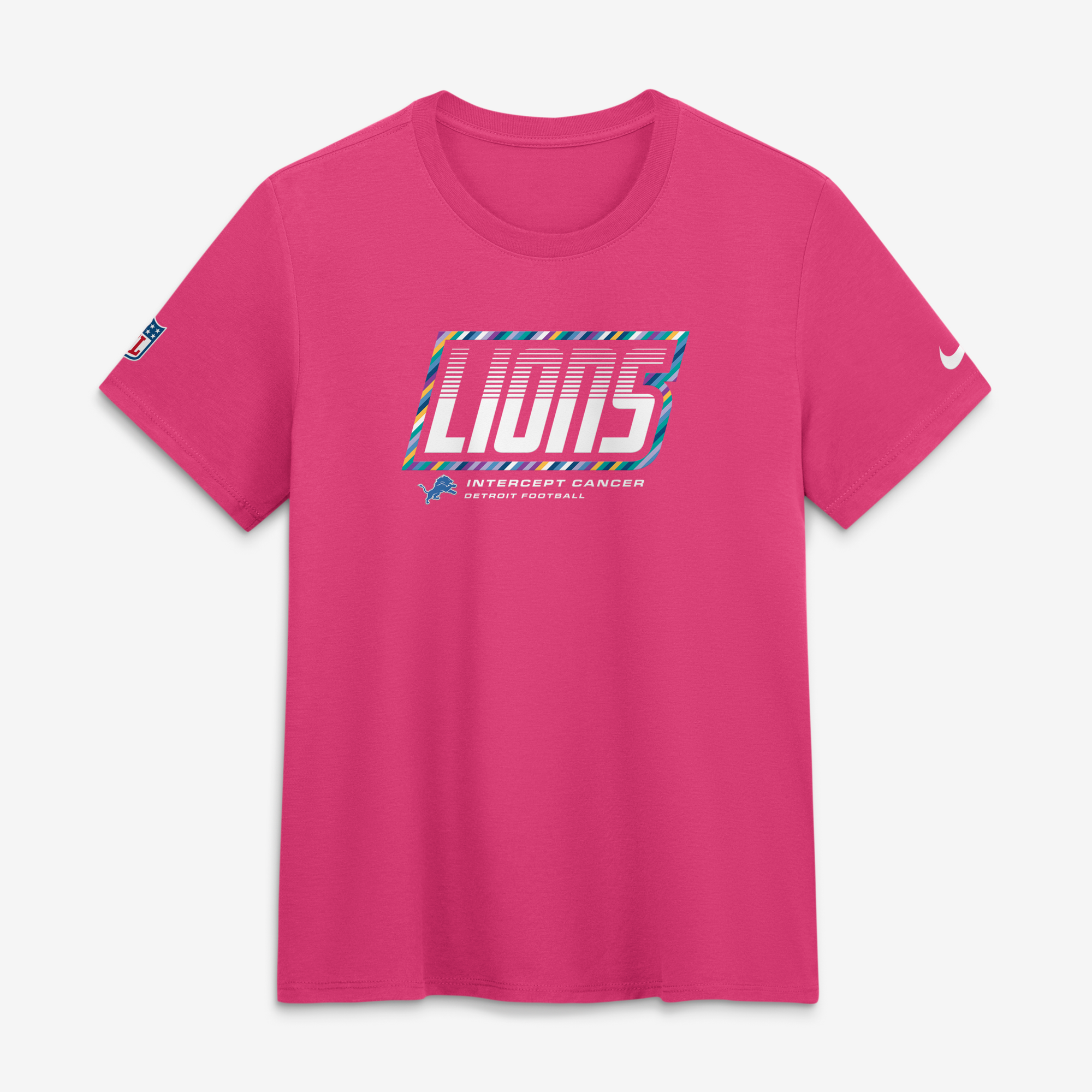 Nike Damen-T-Shirt in Pink mit Detroit Lions-Motiv (NFL Crucial Catch, Tri-Blend Dri-FIT, 2026)
