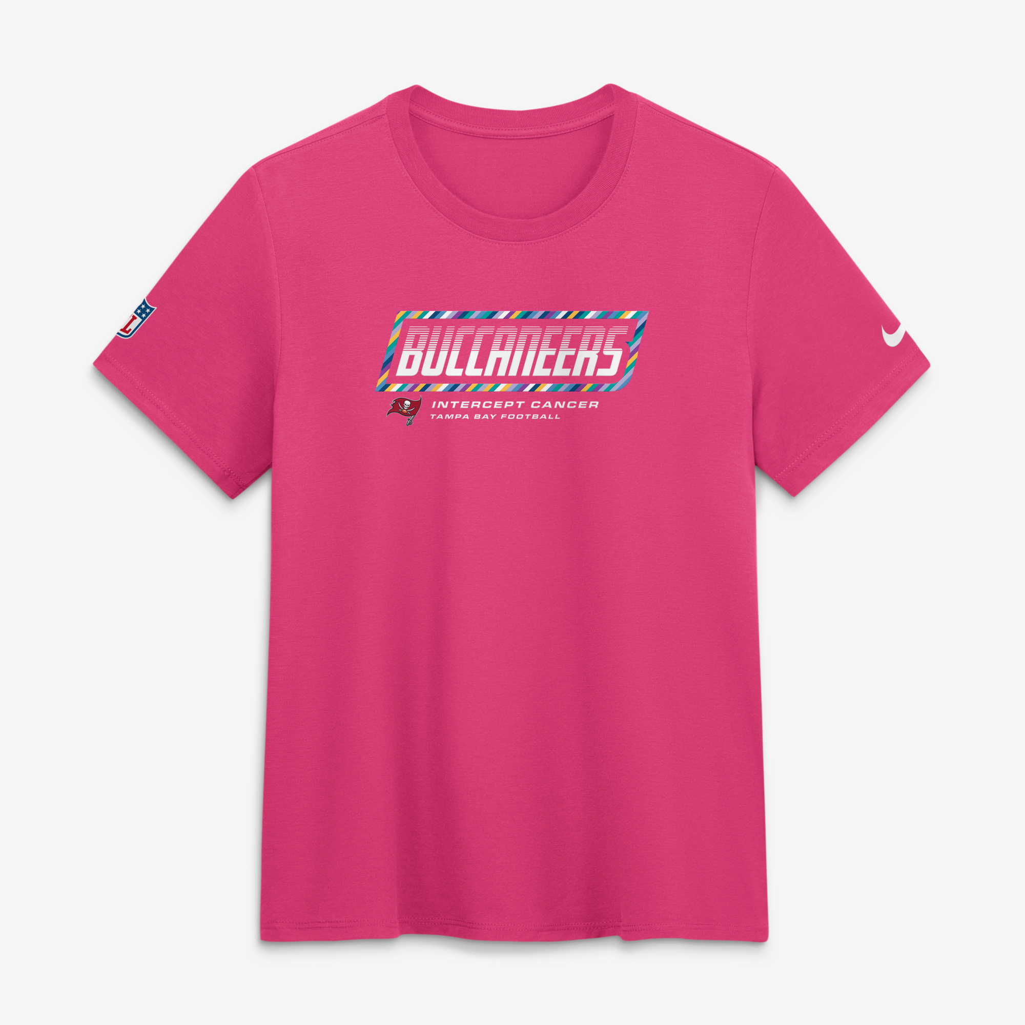 Nike Damen-T-Shirt in Pink mit Tampa Bay Buccaneers-Motiv (NFL Crucial Catch 2026) aus Tri-Blend-Dri-FIT-Material
