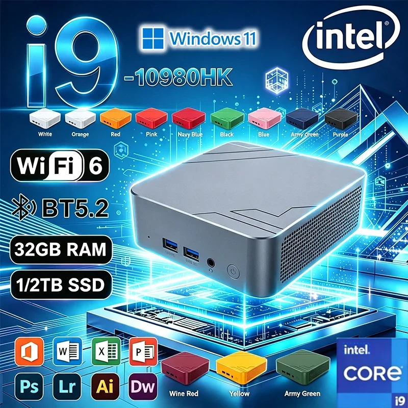 Mini PC Windows 11 Pro Intel Core I9 10980HK N150 16GB 32GB RAM 1TB 2TB SSD WiFi6 Portable Gaming Computer Office PC Desktop