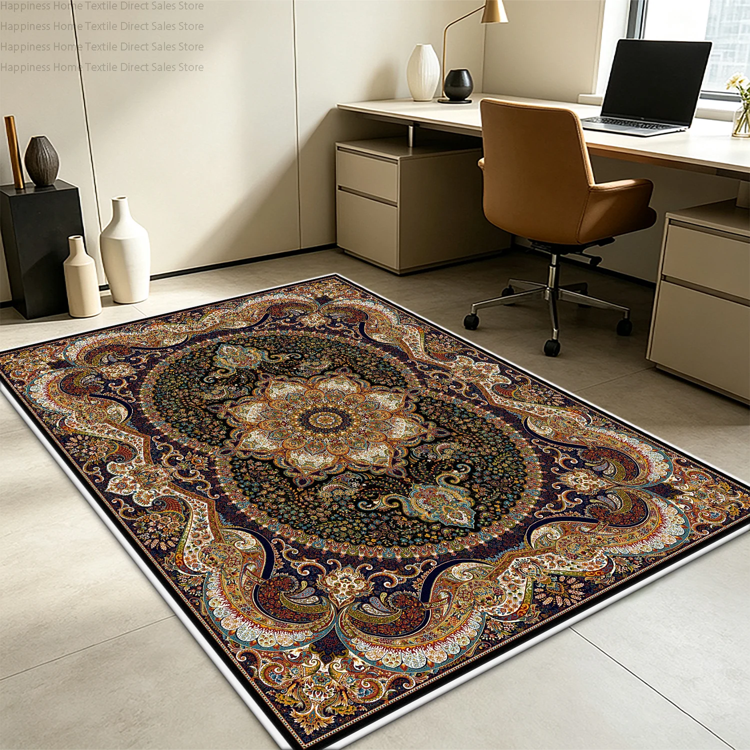 European Retro Living Room Luxury Carpet Decoration Bedroom Short Velvet Antiskid Floor Mats Washable Big Size Office Seat Rug