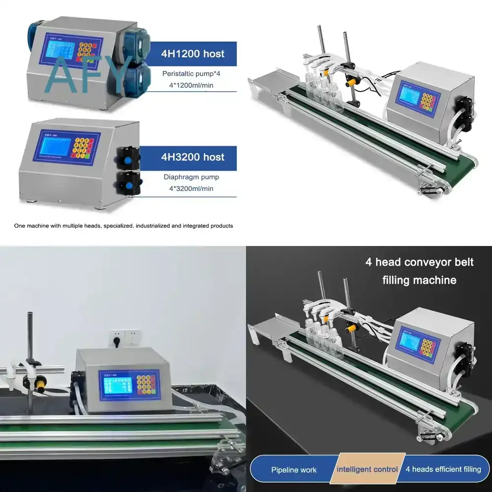 Machine de remplissage automatique à 4 têtes sur convoyeur pour appareils électroménagers, équipement de remplissage de petits liquides en conserve