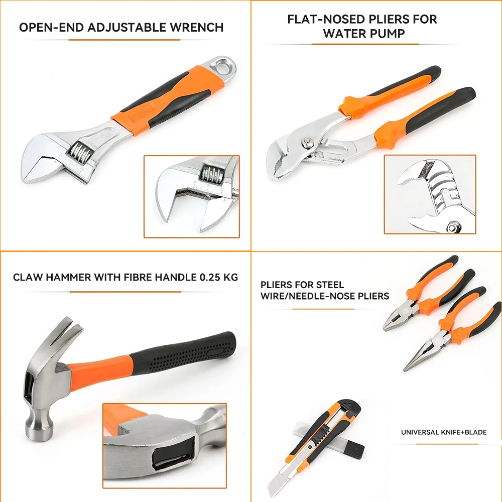 Podofo Kit d'outils ménagers 102 pièces, boîte à outils combinée, ensemble d'outils pour électricien, outils de réparation automobile, outils de menuiserie