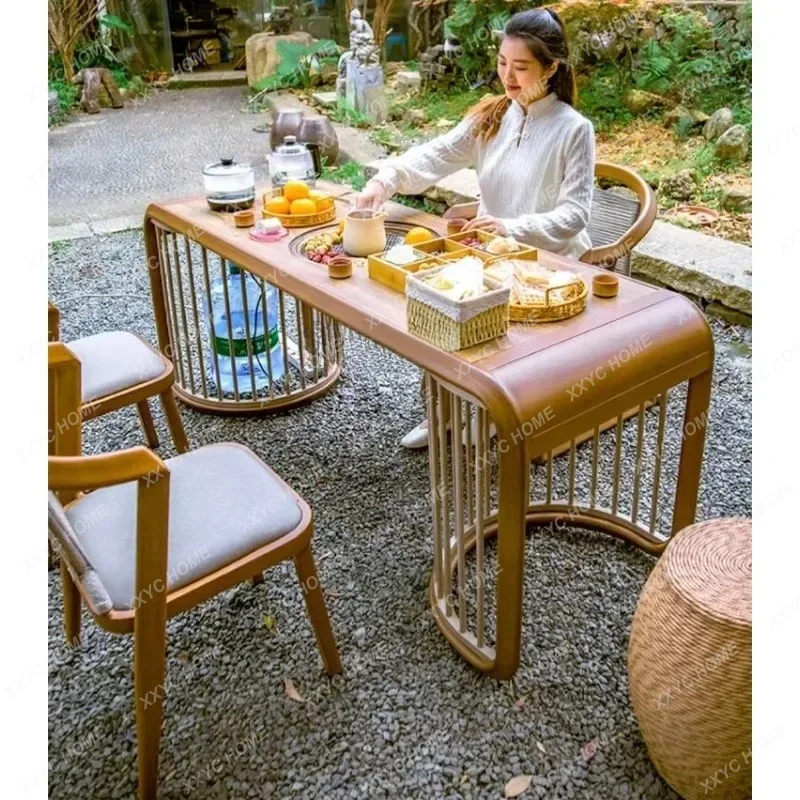 Tables et chaises de jardin, mobilier d'extérieur pour jardin, véranda, salon de jardin, style luxe léger, nouvelle combinaison de table à thé en rotin chinois.