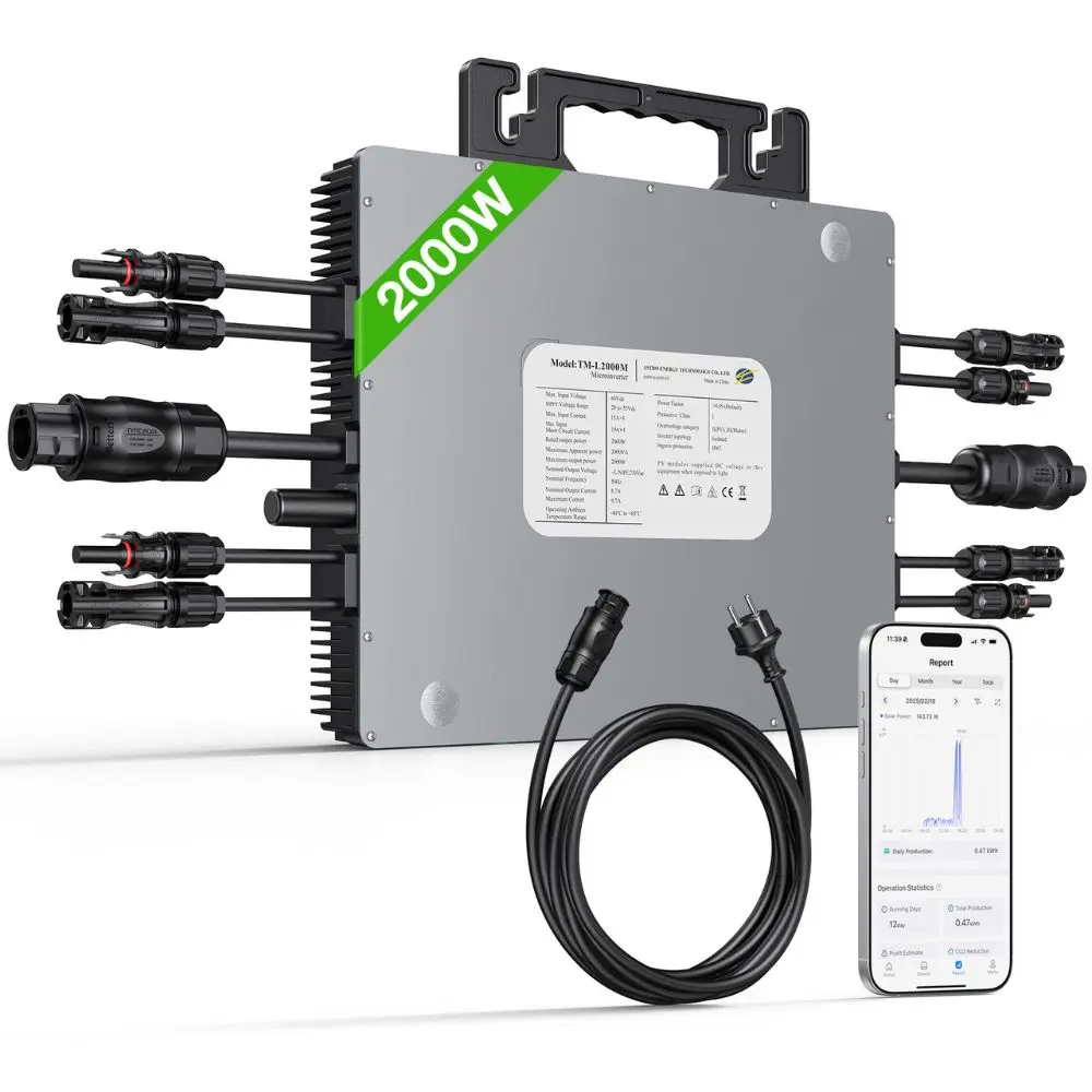 Micro-onduleur LIONSHEE LS-2000 2000W pour systèmes solaires, onduleur PV MPPT à haute efficacité de 99,5 %, étanche IP67 avec contrôle par application WiFi et câble AC de 5 m, micro-onduleur connecté