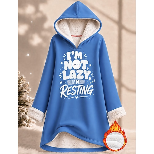 Damen Kapuzenpullover Druck Grafik Tiermotiv Warm Mode Modern Langarm Mit Kapuze Lange Oberteile Lässig Straße Blau Rote Grau Herbst Winter