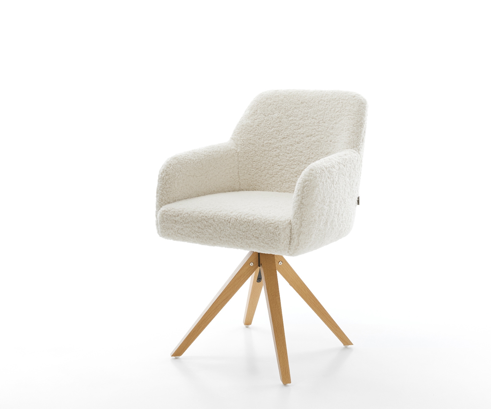 DELIFE Drehstuhl Greg-Flex Teddystoff Beige Holzgestell kantig Natur 360° drehbar Taschenfederkern, Esszimmerstühle - DELIFE