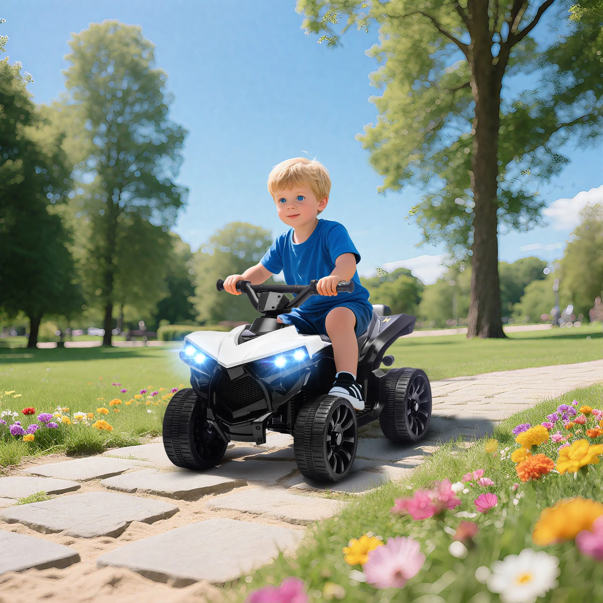 Voiture électrique pour enfants 6V, avec fonctions avant et arrière, lecteur de musique, phare LED, voiture jouet pour enfants, voiture jouet électrique, blanche, poussette électrique, poussette