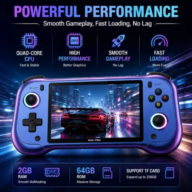 Handheld Gaming Consoles H55pro Open‑Source Large Screen Retro Portable Video Game Player Wifi Dual‑Player Support For Psp Games