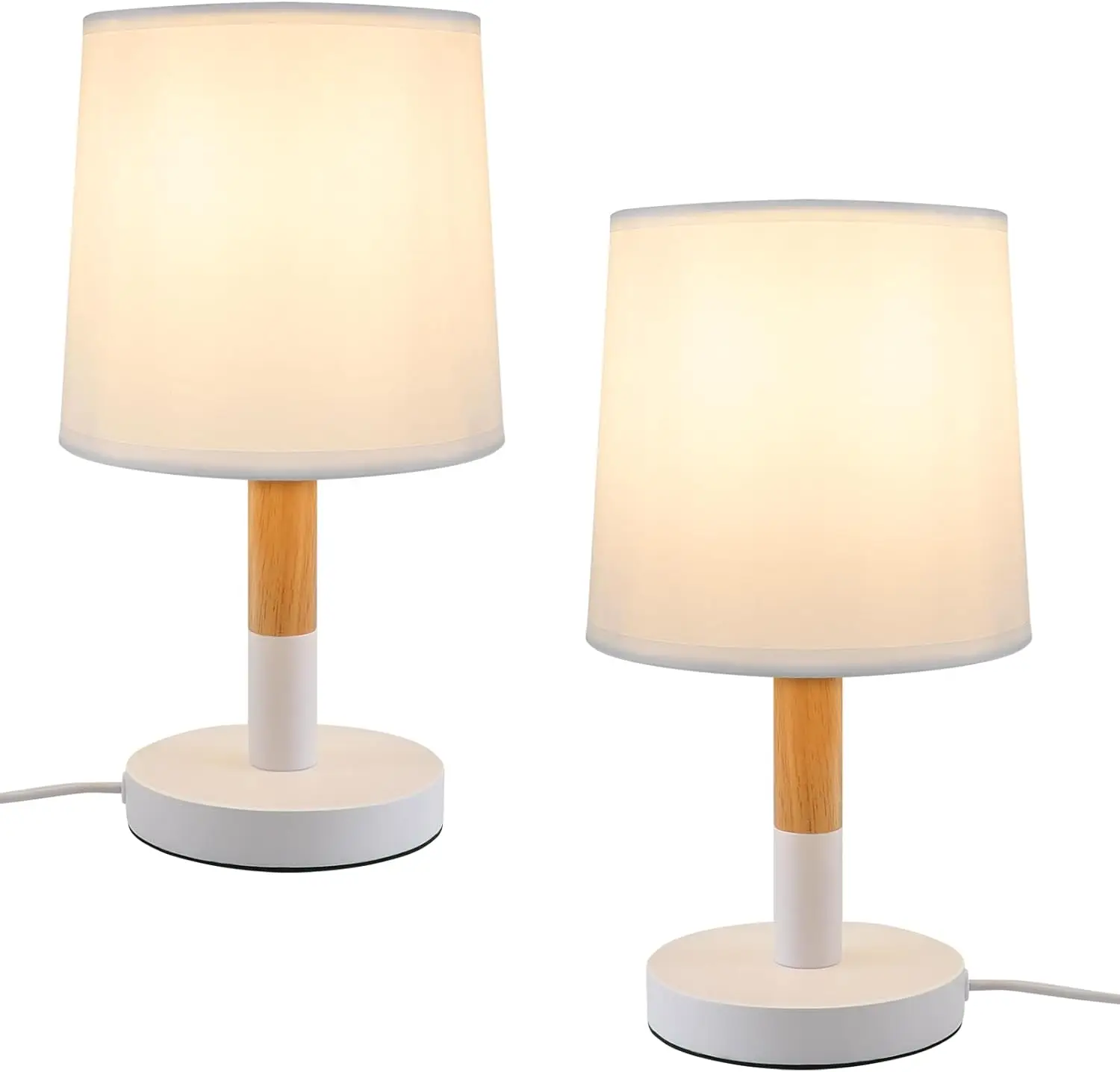 Nachttischlampe 2er Set Tischlampe Wohnzimmer - Tischleuchte Holz E27 Fassung Bedside Lamp Schlafzimmer Weiß Landhausstil Nachttischleuchte Nachttisch Modern Für Esszimmer Landhaus Restaurant
