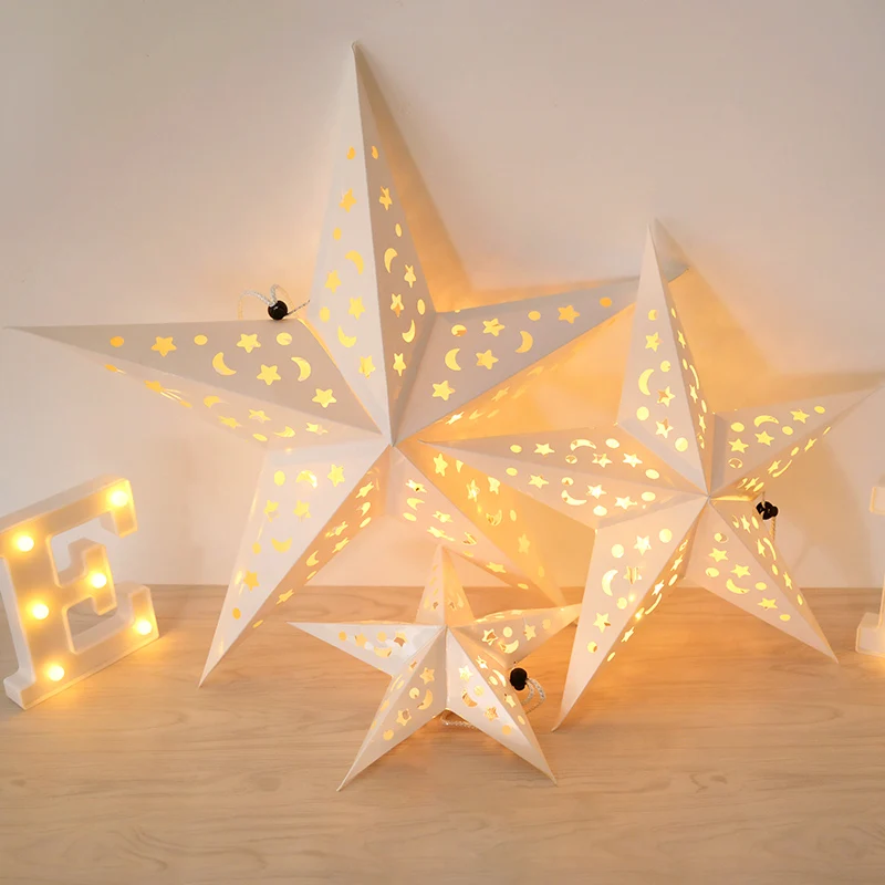 30/45/60 cm Aushöhlen Stern Licht Fenster Gitter Nachtlicht Papier Lampenschirm Hause Zimmer Garten Hängen anhänger Hochzeit Weihnachten Dekor