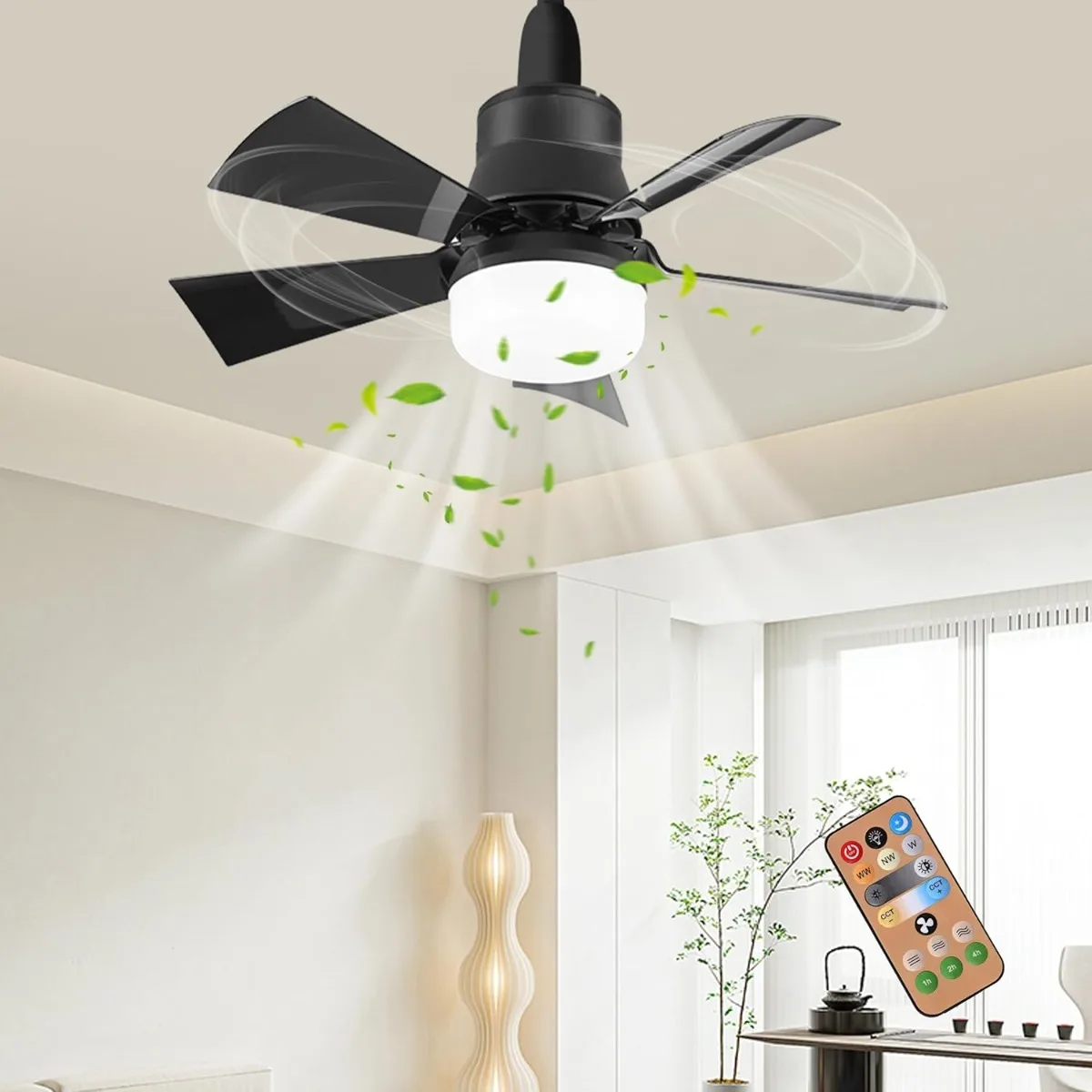 JOYINLED LED-Deckenventilator mit Beleuchtung E27 30W Deckenventilator mit Fernbedienung Dimmbar 3 Geschwindigkeiten für Wohnzimmer Schlafzimmer