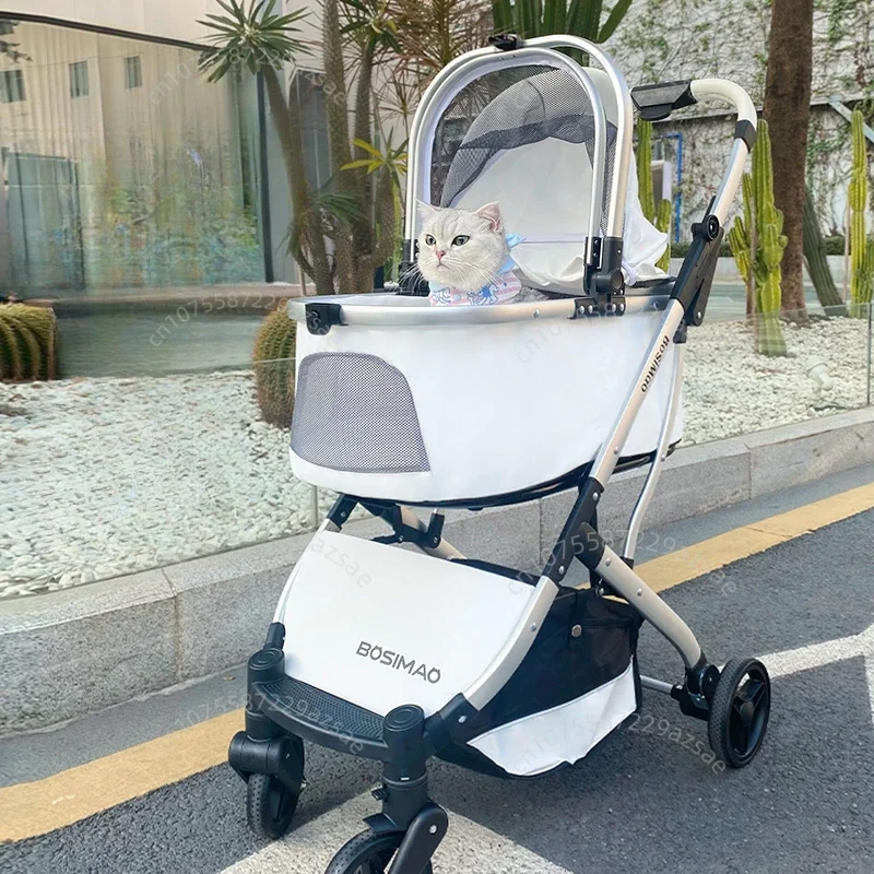 Leichter Haustier-Kinderwagen, hundespezifischer Reise-Kinderwagen, faltbarer, hochsichtbarer Haustier-Kinderwagen, großer, abnehmbarer Tragekorb, Katzenwagen