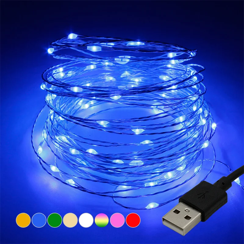 Weiße LED-Lichterkette, 20 m, USB-Lichterkette, wasserdicht, Kupferdraht, Girlande, Lichterkette für Weihnachtsdekoration, Party