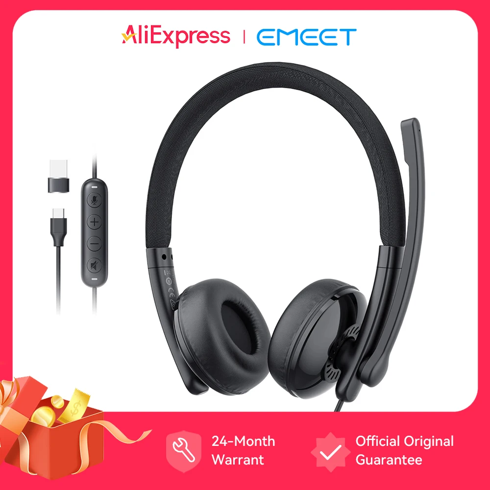 EMEET Kabelgebundenes Headset mit Mikrofon, Call-Center-USB-Kopfhörer, ENC-Geräuschunterdrückung, Büro-Kabelkopfhörer, Typ-C für Telefon/Computer