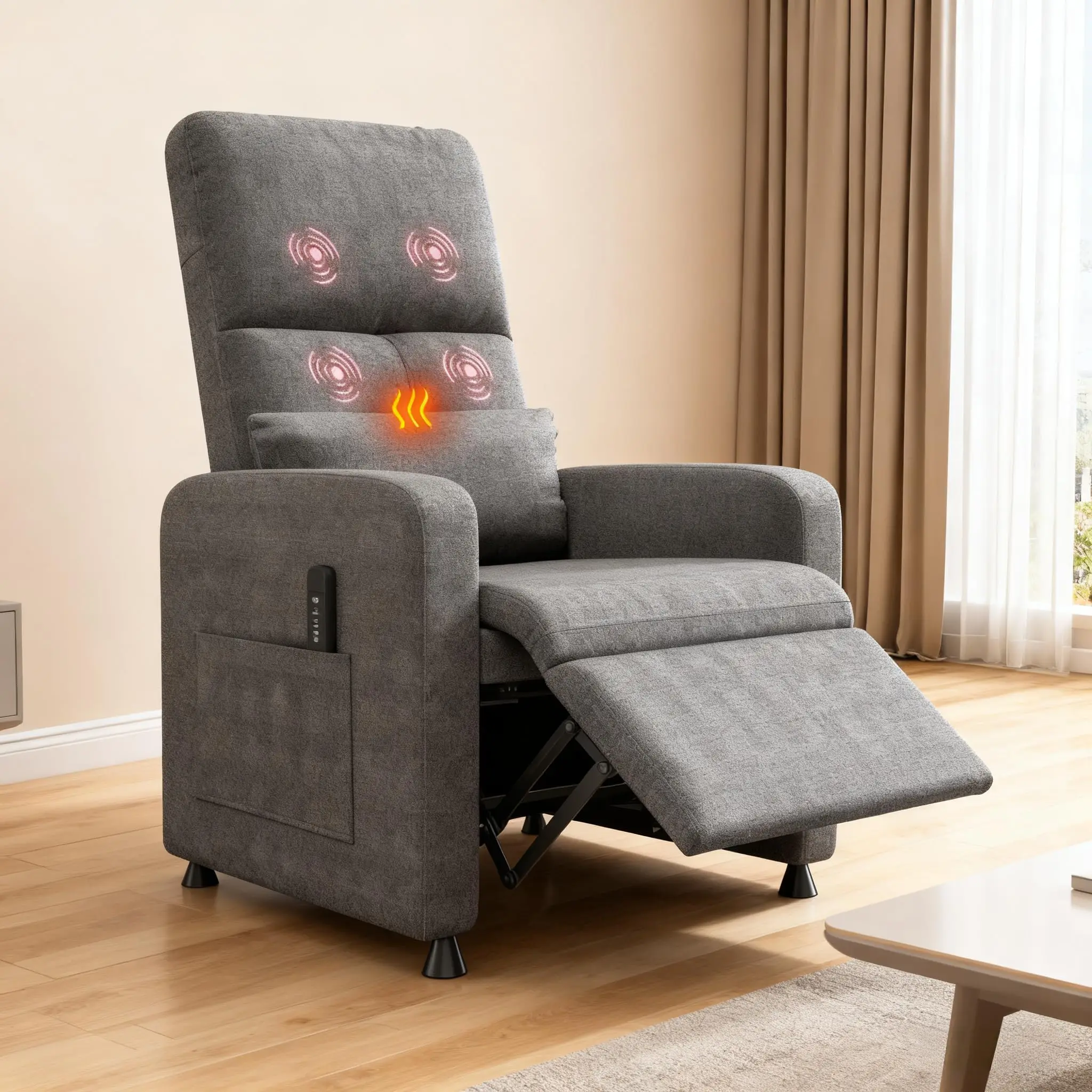 Elektrischer Massagesessel, Liegesessel mit Heizung und Drehfunktion, manuelle Neigungsverstellung, TV-Sessel mit Fußstütze für das Wohnzimmer