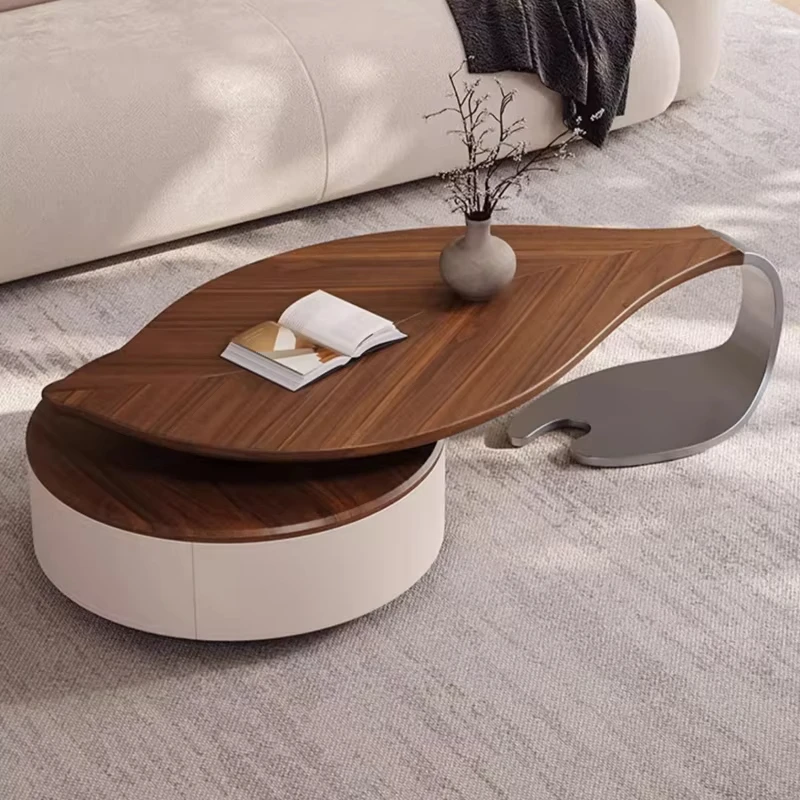Wohnzimmer-Möbelset aus Holz, modernes, ineinanderstellbares, kleines, ovales Beistelltisch-Design, blattförmiger Couchtisch