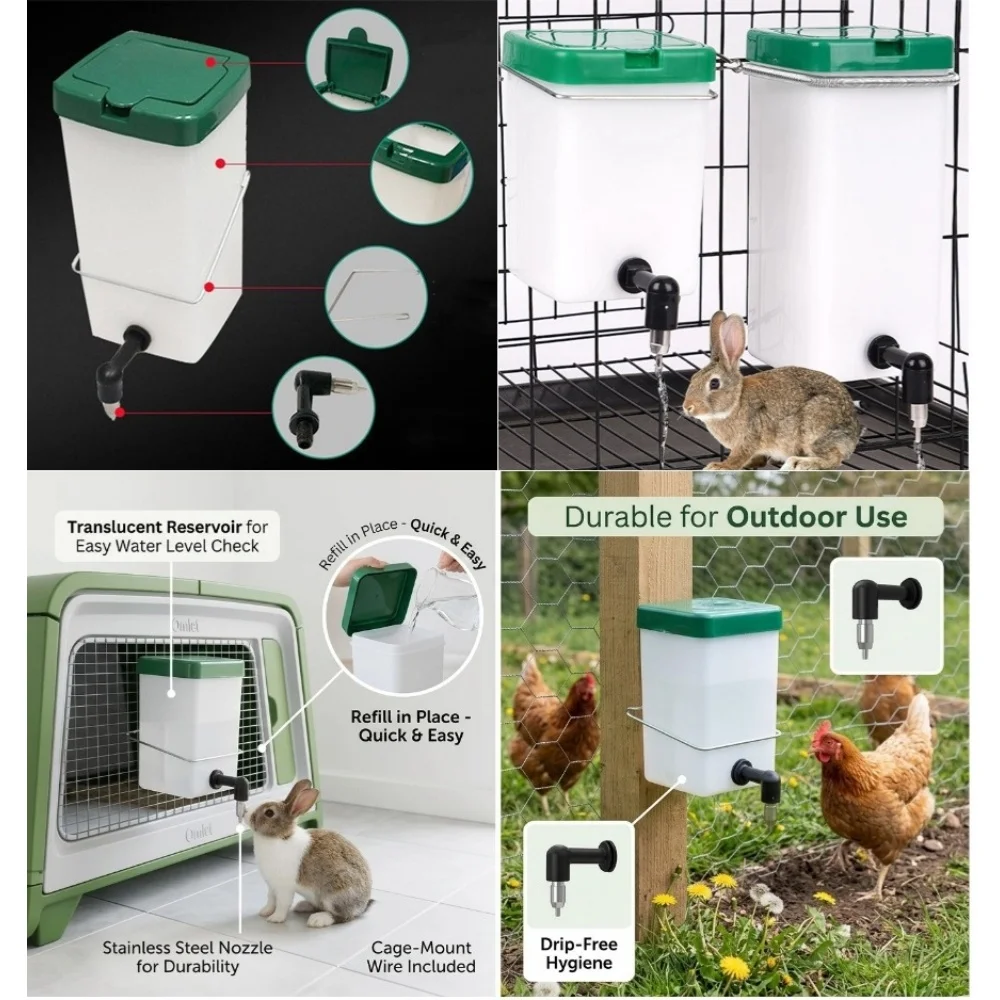 Plastik-Trinkflasche für Kaninchen, Hamster-Wasserspender, Käfig-Hängefutterspender, Nippel-Wasserspender für Kaninchen und Meerschweinchen, 500ml/1L