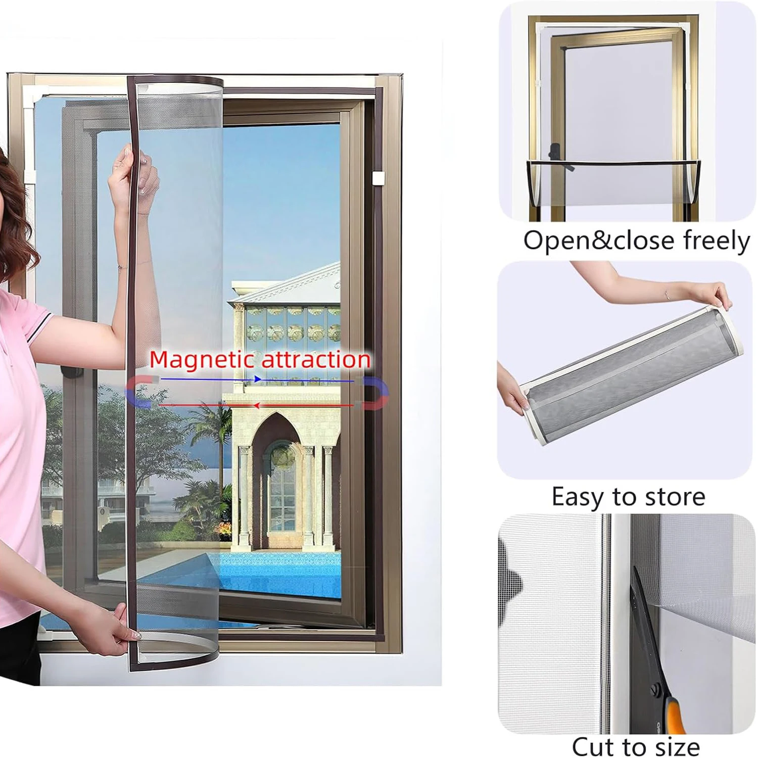 Magnetisches Fliegengitter für Fenster, selbstklebend, ohne Bohren, einfache Installation, automatischer Verschluss, Anti-Mücken-Netz für Fenster