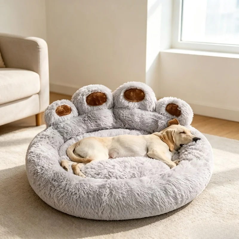 Winter-Bärenpfoten-förmiges Haustier-Sofabett, weiche, flauschige, warme Schlafmatte für kleine, mittelgroße und große Hunde und Katzen