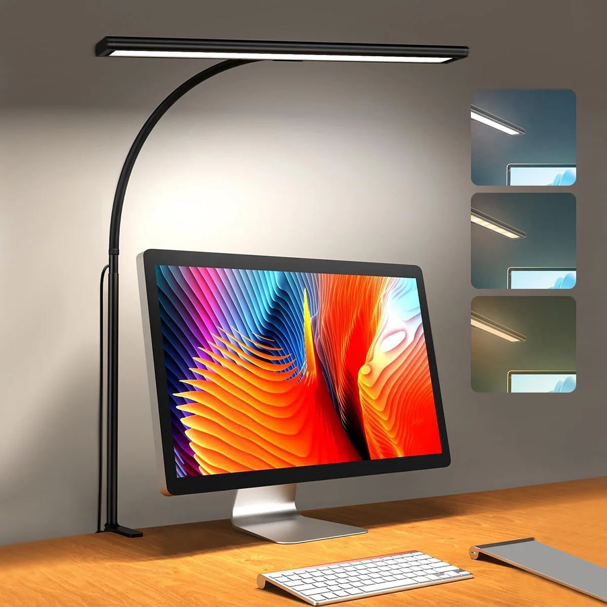 LED-Schreibtischlampe mit Klemme, Fernbedienung, Computer-Schreibtischleuchte, helle Tischleuchte, verstellbarer Schwanenhals, dimmbare Klemm-Schreibtischlampe