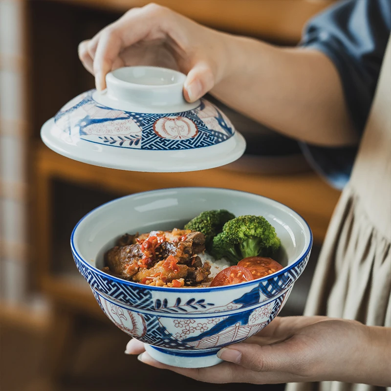 1pc Küche Utensil Zubehör mit Deckel Runde Schüssel Haushalt Japanische Keramik Deckel Schüssel Geeignet für Restaurant Haushalt Verwenden