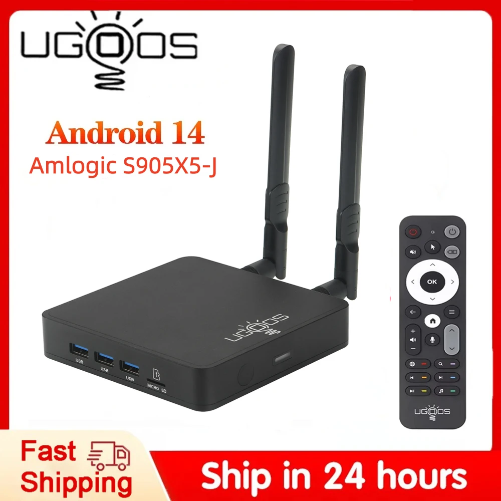 Original Ugoos AM9 PRO Smart TV Box Android 14 Amlogic S905X5-J LPDDR5 4GB 64GB WiFi 6 BT5.3 1000M LAN 4K HDR Set-Top-Box