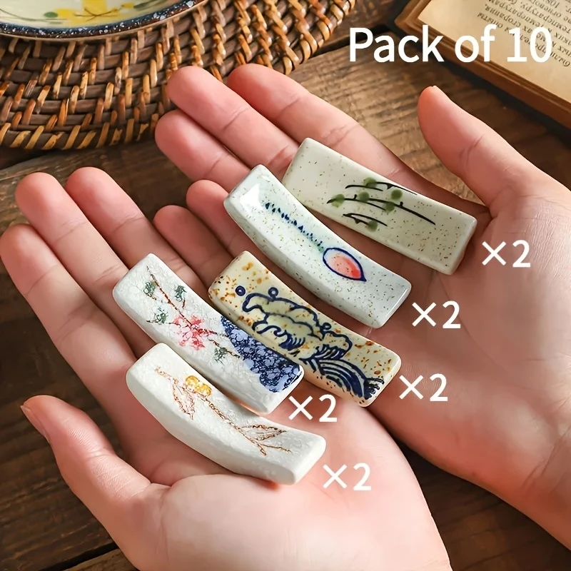 10 Stück Keramik-Stäbchenhalter für den Haushalt, Stäbchenablage, Keramik-Stäbchenhalter-Set für den Haushalt, handbemalter Stäbchenhalter, Weste