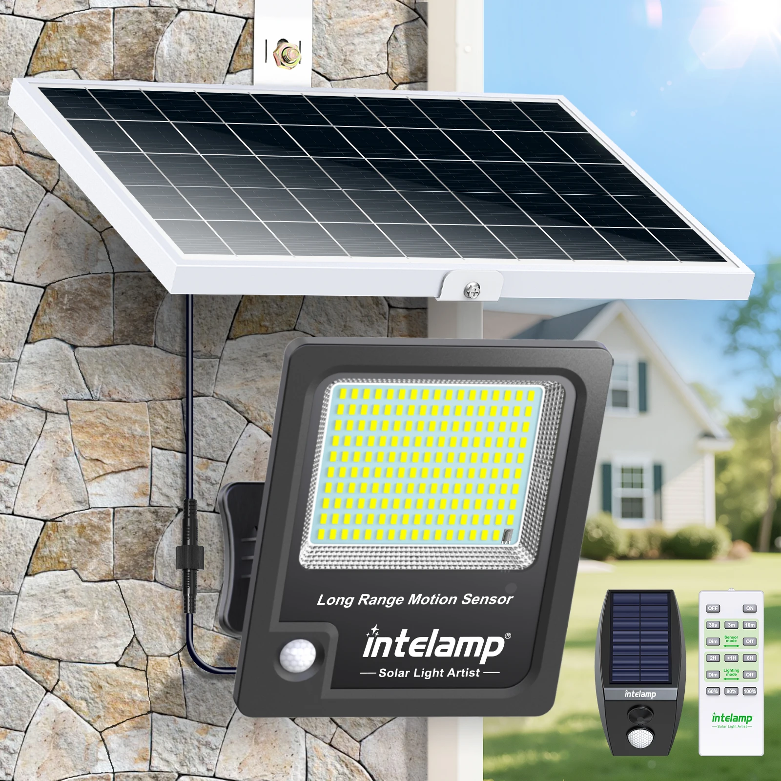 Intelamp 2 Stück Solar-Sicherheitsleuchten für den Außenbereich,12000 mAh, 3000 lm, Bewegungsmelder, wasserdicht, Solar-Flutlicht für den Außenbereich, Garten, Hof, Garage solarleuchte außenbereich solarlampe für außen