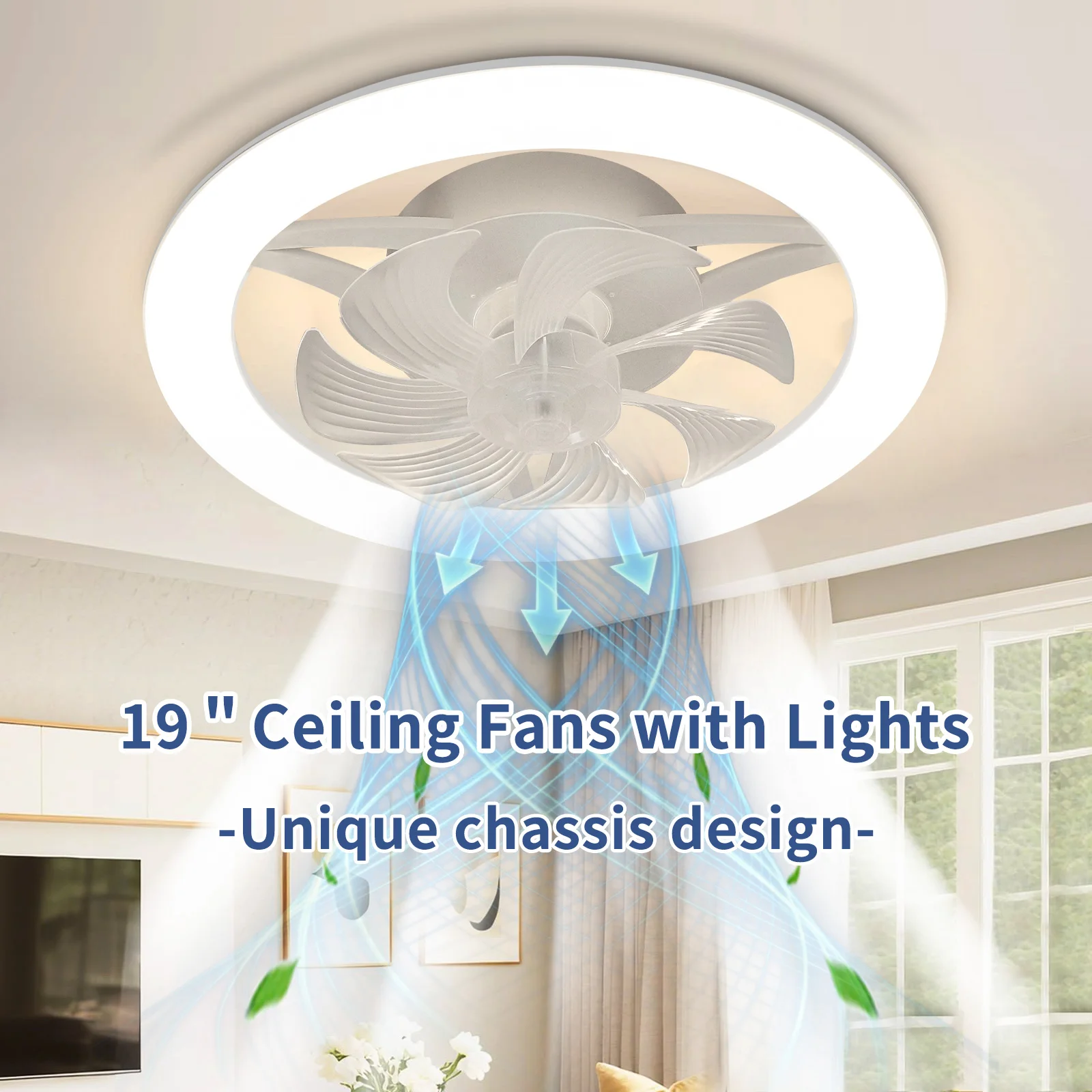 LED Moderner Einbau-Deckenventilator mit Beleuchtung, Fernbedienung, Dimmbar, Geräuscharm für Schlafzimmer, Wohnzimmer, Küche, Heimdekoration Ventilatorleuchten