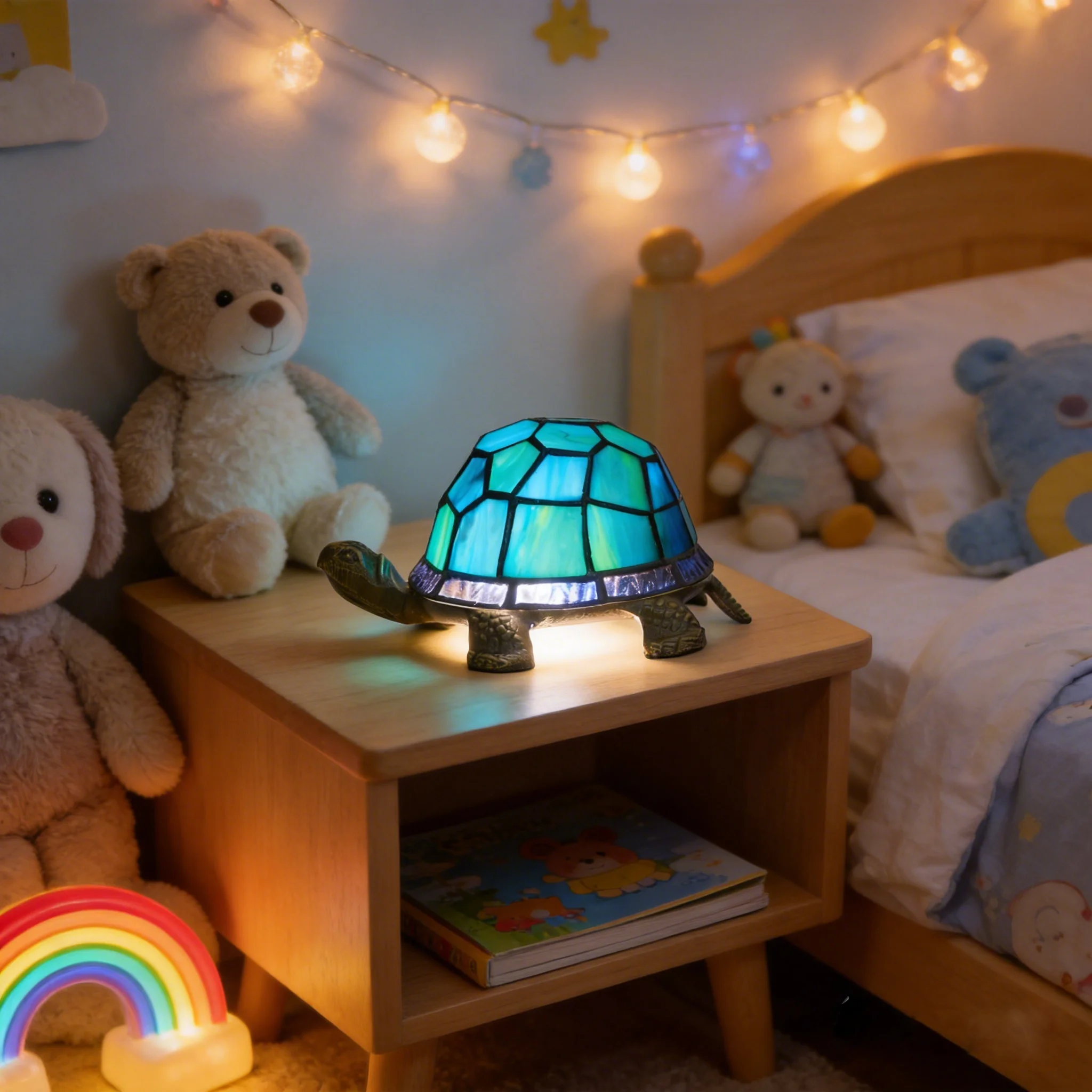 Tiffany Schildkröten-Buntglas-Nachtlicht Kleine Tischlampe für Nachttisch, Wohnzimmer, Kinderzimmer Dekoration Tier-Schreibtischlampe