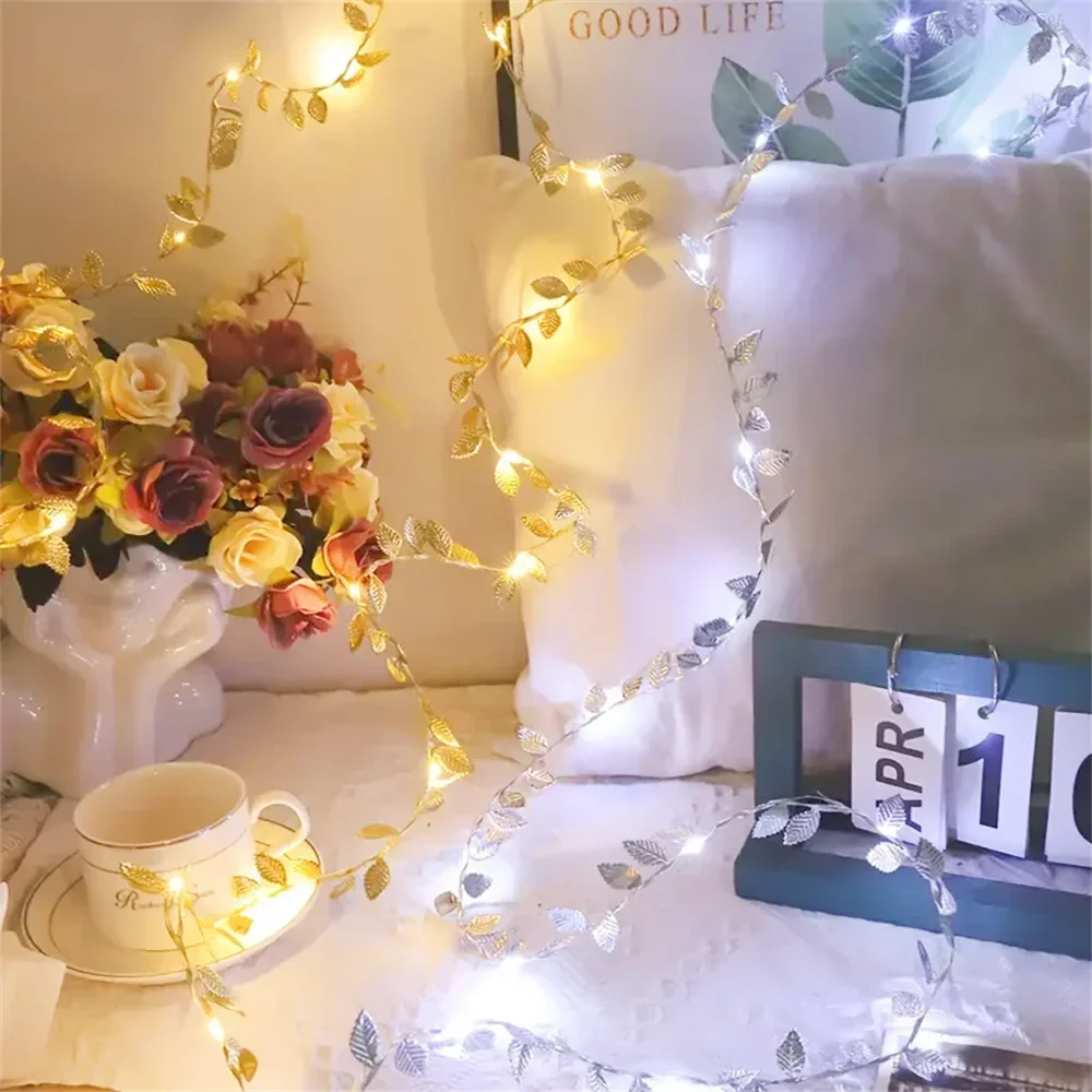 1pc 2m/5m/10m goldene winzige Blätter Lichterkette Batterie powerd LED Kupferdraht Lichterketten für Hochzeit Home Party DIY Weihnachts dekor