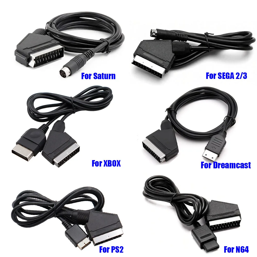 Für PS2/PS1/PS3/SEGA Mega Drive1/MD2/DC Dreamcast/Saturn/XBOX/XBOX 360 Retro-Videospielkonsolen 1,8m RGB-Scart-Kabel