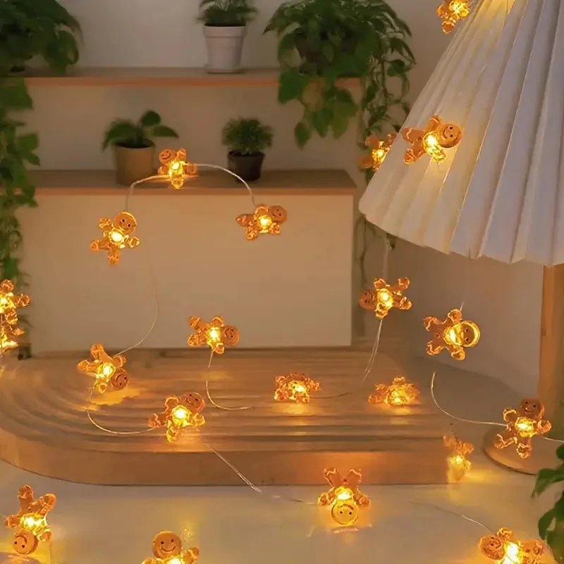 Weihnachts-Lichterkette, batteriebetrieben, Lebkuchenmann-Lichterkette, Lichterkette, Lichterkette für Zimmer, Schlafzimmer, niedliche Atmosphäre, Dekor, Urlaubsdekoration