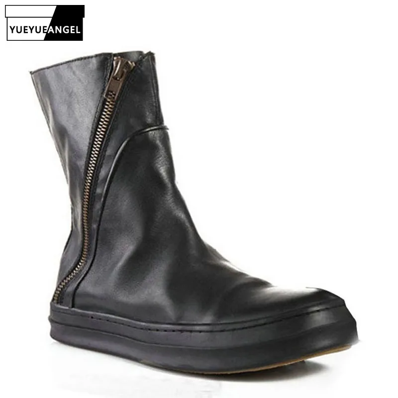Vintage Britische Art Echtes Leder Winter Neue Mode Mitte Ferse Runde Kappe Motorrad Biker Männer Matin Stiefel Männlichen Schuhe Schuhe