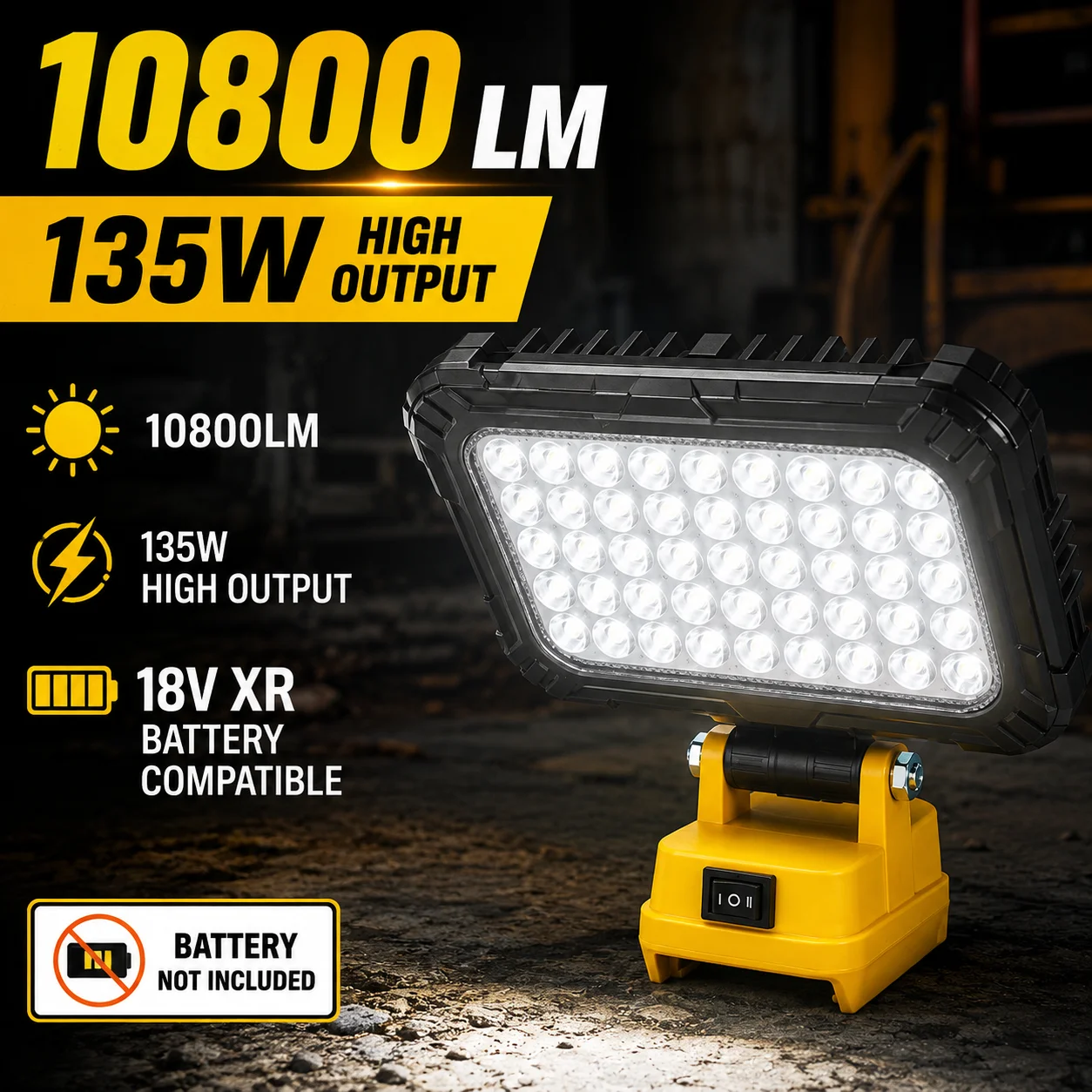 135W LED-Arbeitsleuchte 18V Kabellose Baustellenleuchte für Dewalt 18V Lithium-Akku für XR mit USB 9000 Lumen Tragbare Arbeitslampe