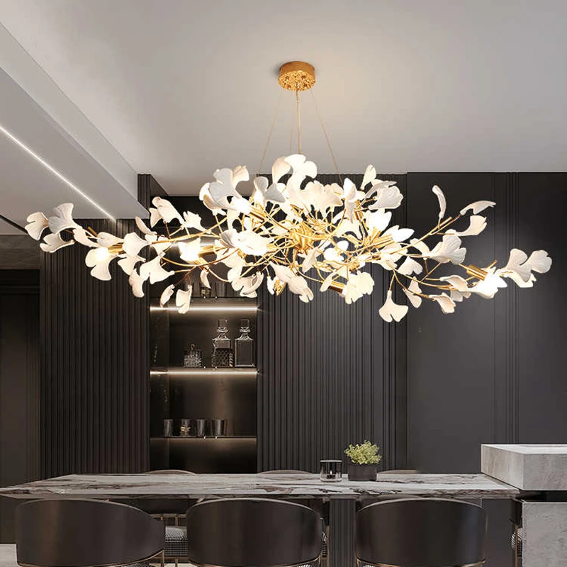 Luxus Baum Blätter hängen Lampe Gold Zweige Kronleuchter für Wohnzimmer Schlafzimmer Lobby Hotel Porzellan Blätter Pendel leuchten