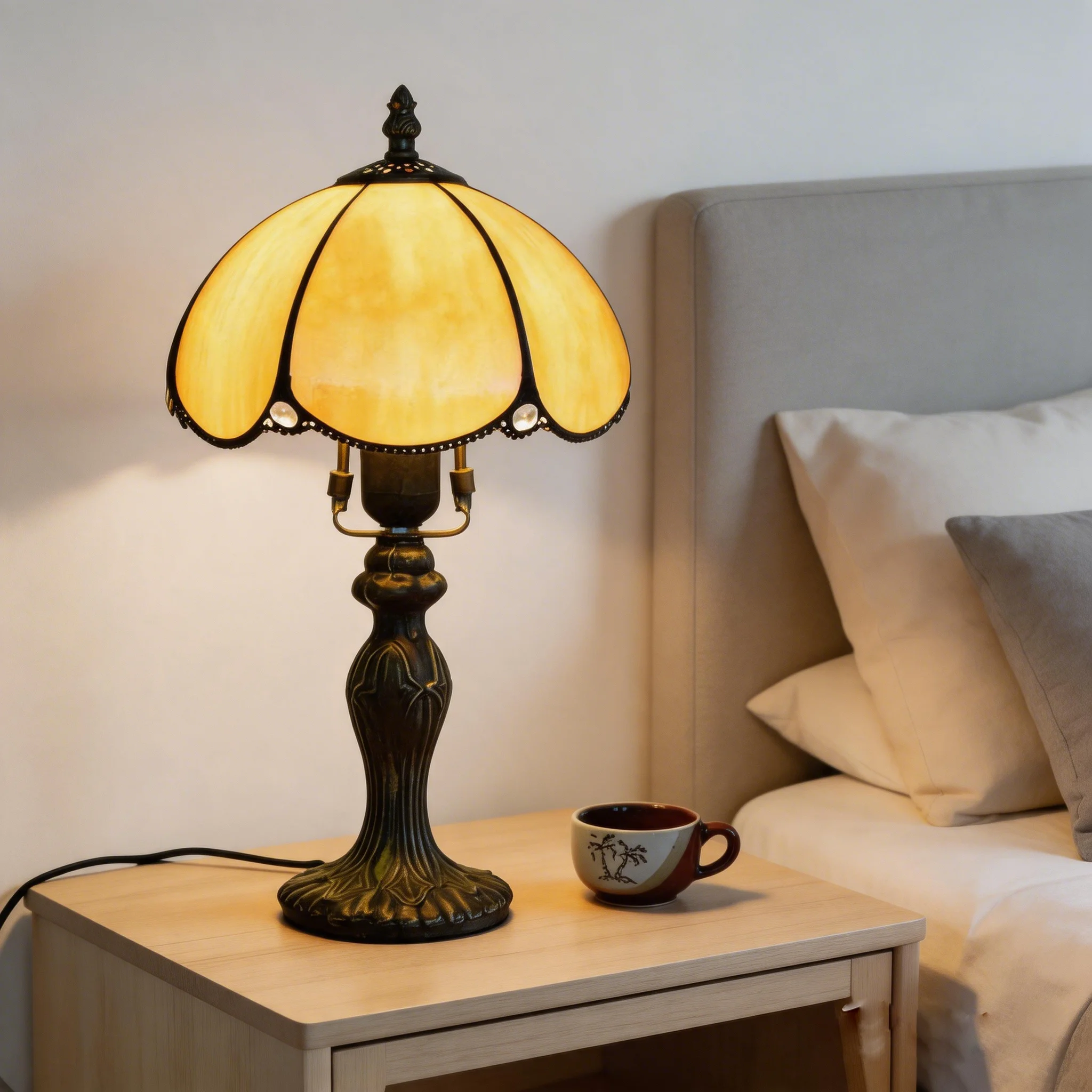 Tiffany Tischlampe, Buntglas-Lampe, Einfacher Europäischer Stil, 8 Zoll Kleine Nachtleuchte, für Schlafzimmer Wohnzimmer Büro