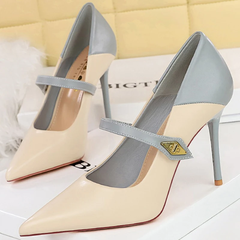 BIGTREE Schuhe Color Block Damen Pumps Schnallendesign High Heels Stiletto 10 CM Mode Bankettschuhe Luxus Büroschuhe Größe 43