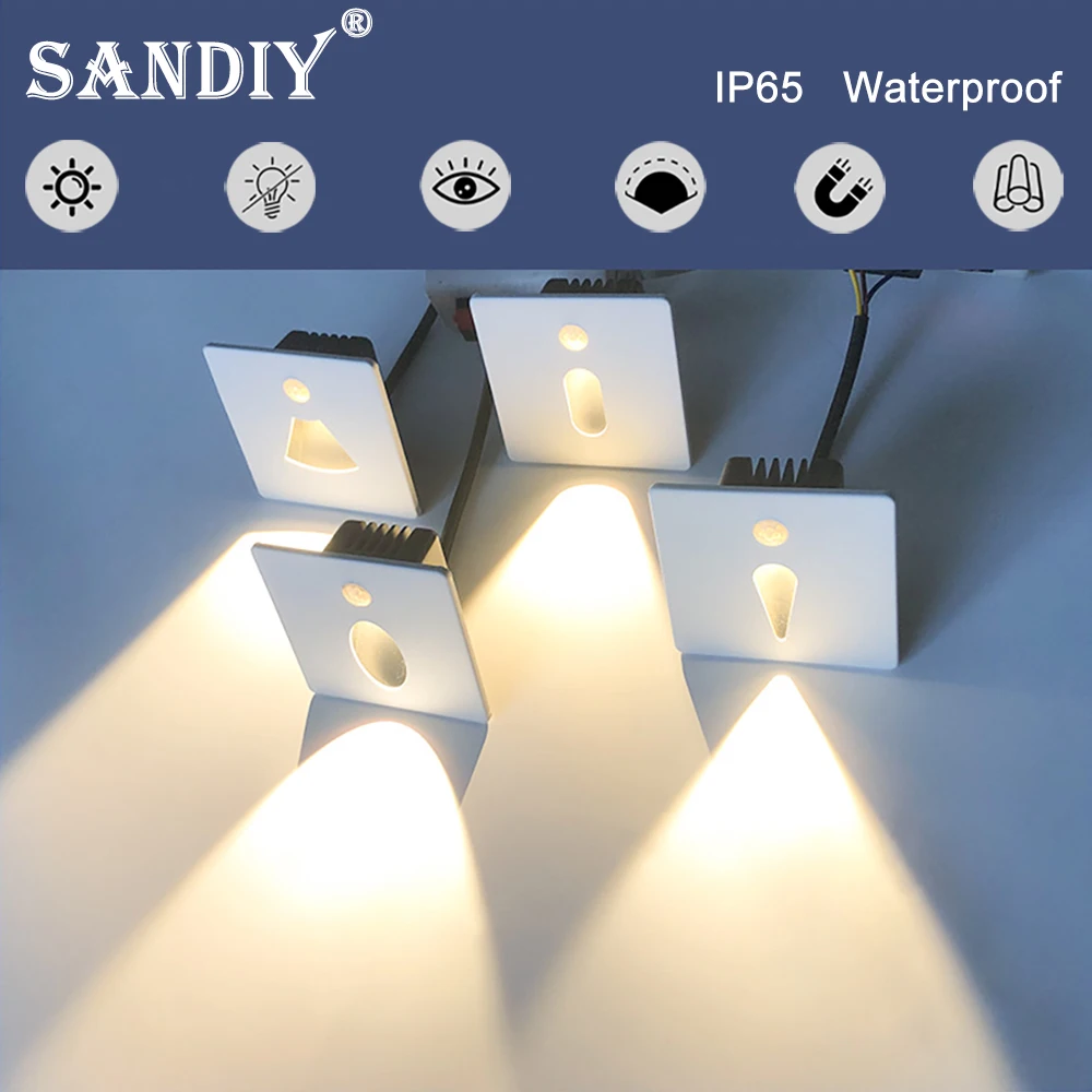 SANDIY Sensor-Treppenlichter, wasserdichte LED-Stufenbeleuchtung, Bewegungsmelder, Wandleuchte, magnetische Aluminium-Nachtlichter für Balkon, Flur, Badezimmer, Straße, Hof, IP65 Außen-/Innenbeleuchtung 220V/110V/230V