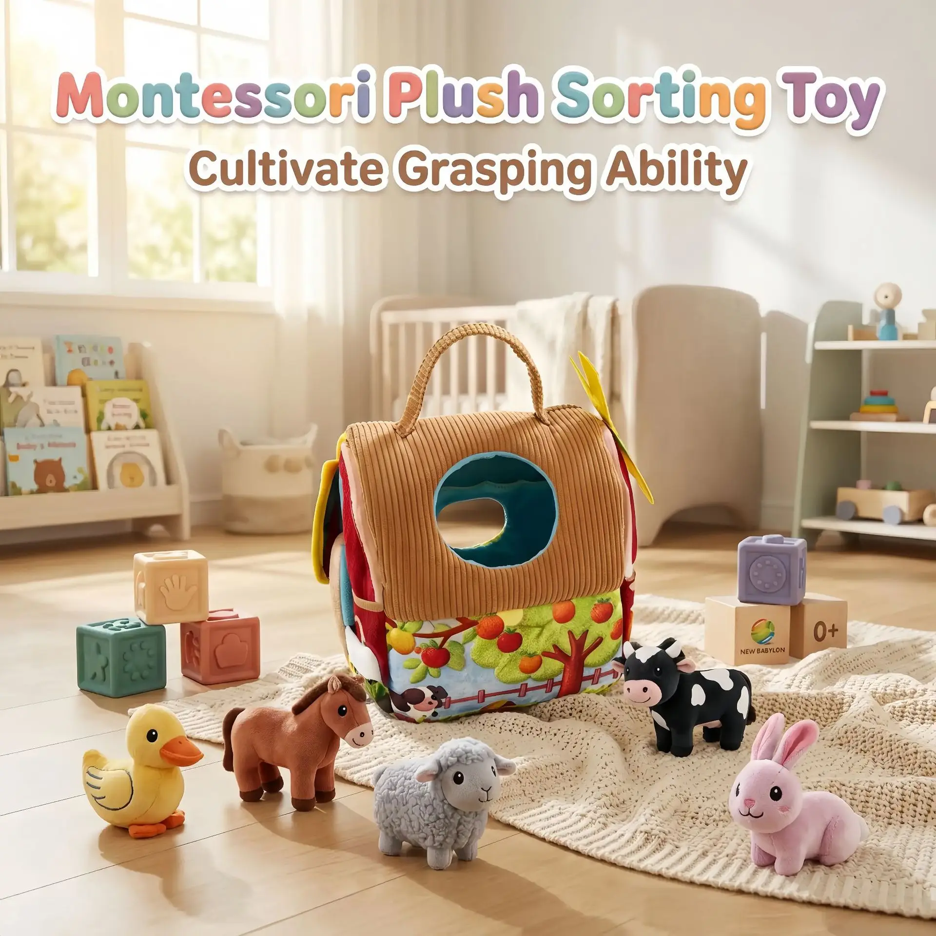 Tragbare Weiche Plüsch-Bauernhoftiere Baby-Spielzeug mit Geräuschen Montessori-Spielzeug Frühpädagogisches Sensorik-Spielzeug Jungen Mädchen Geburtstagsgeschenke