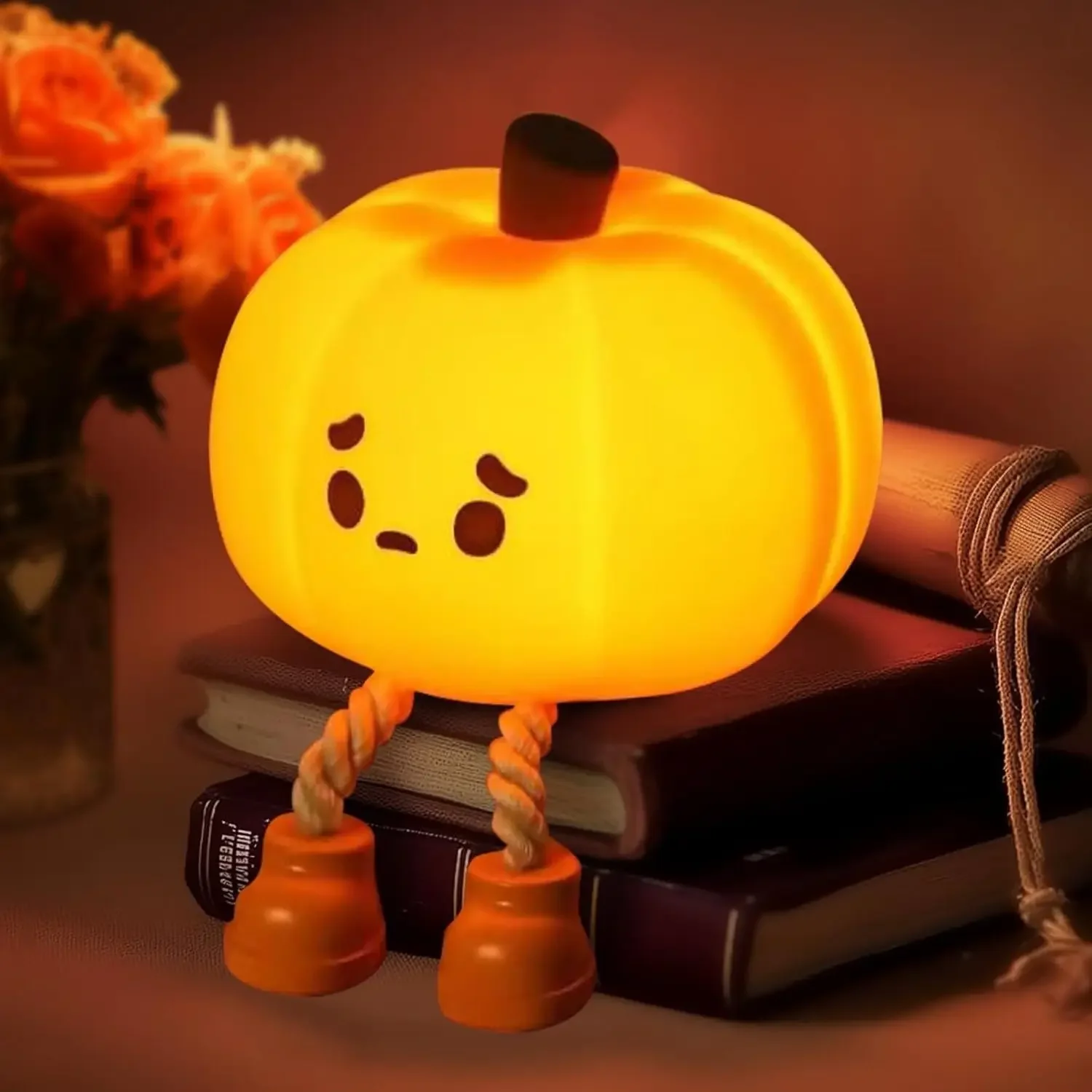 Trauriges Kürbis-Nachtlicht, süßes Kürbis-Nachtlicht aus Silikon, dimmbares Silikon-Nachtlicht für Kinder, wiederaufladbare Touch-LED-Betten