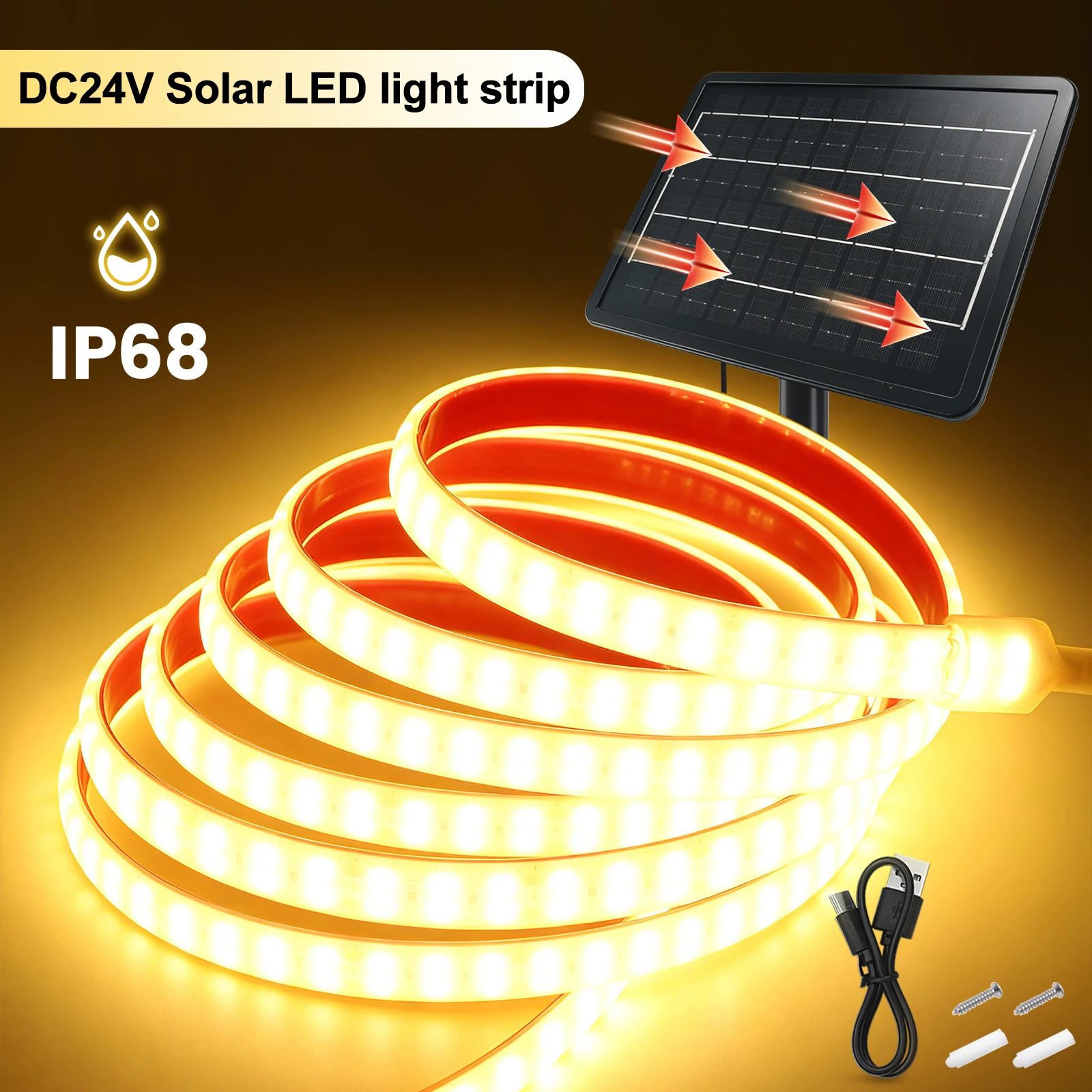 IP68 Wasserdichter Solarbetriebener LED-Streifen 24V 240LEDs/M Hochheller Flexibler Lichtschlauch für Außengarten-Dekoration