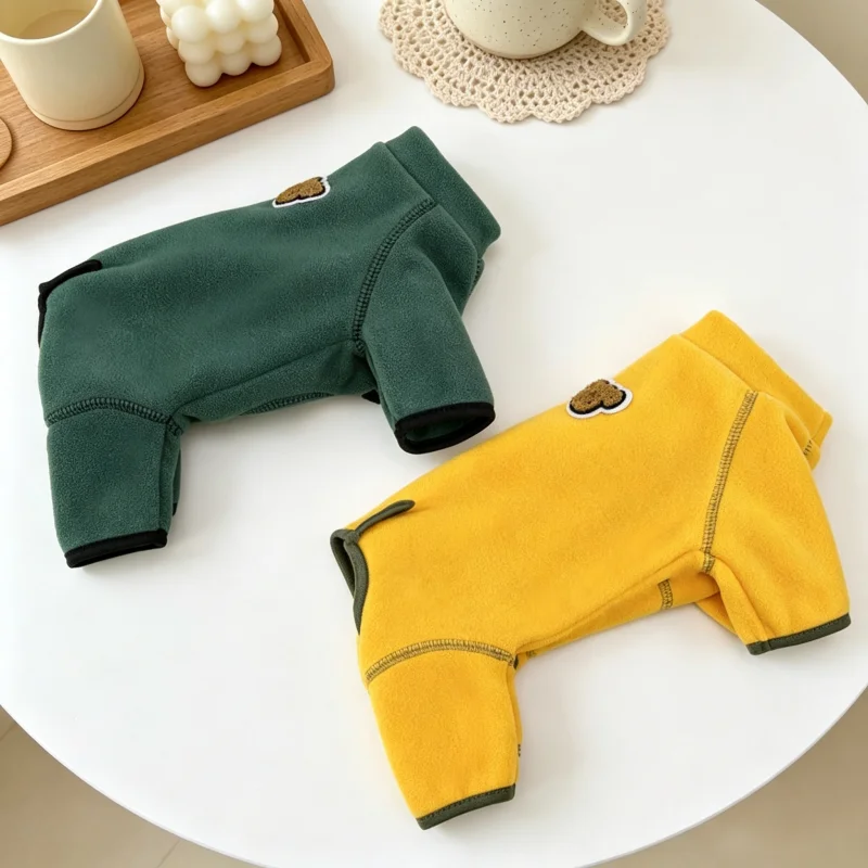 Bärenmuster Hunde-Jumpsuits Herbst Plüsch Welpen-Pyjamas Warme Hundekleidung Modische Einfarbige Haustier-Overalls Weiche Katzen-Jumpsuits Pudel-Outfits