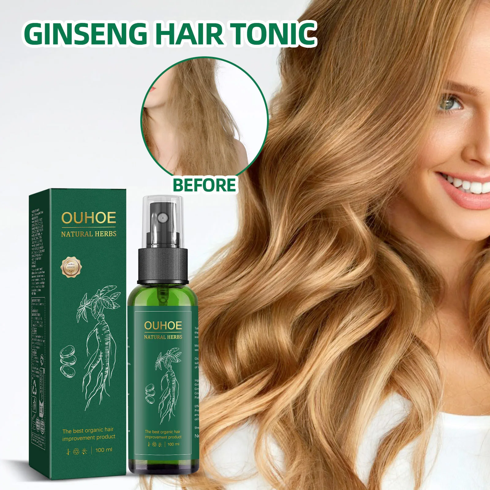 OUHOE Ginseng Hair Care Liquid Ginseng Essence Feuchtigkeitsspendendes und weichmachendes Haarpflegespray
