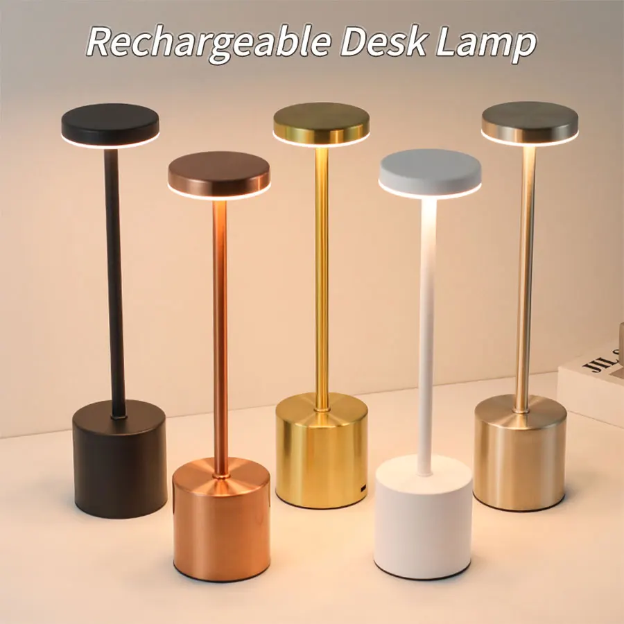 Wiederaufladbare LED-Schreibtischlampe, Metall, dimmbar, Touch-Tischlampe, 3 Farbtemperaturen, Nachttisch, kreative Umgebungslichtleiste, Hotel-Dekoration