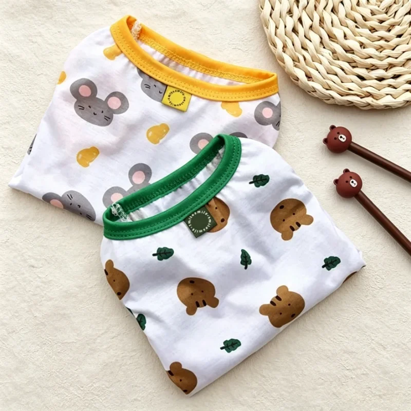 Modische Dünne Hundekleidung Atmungsaktive Hundebekleidung Niedliches Haustier-Oberteil Sommer Welpen-Pullover Cartoon-Druck Katzen-Shirt Weiche Haustier-Weste Outfits