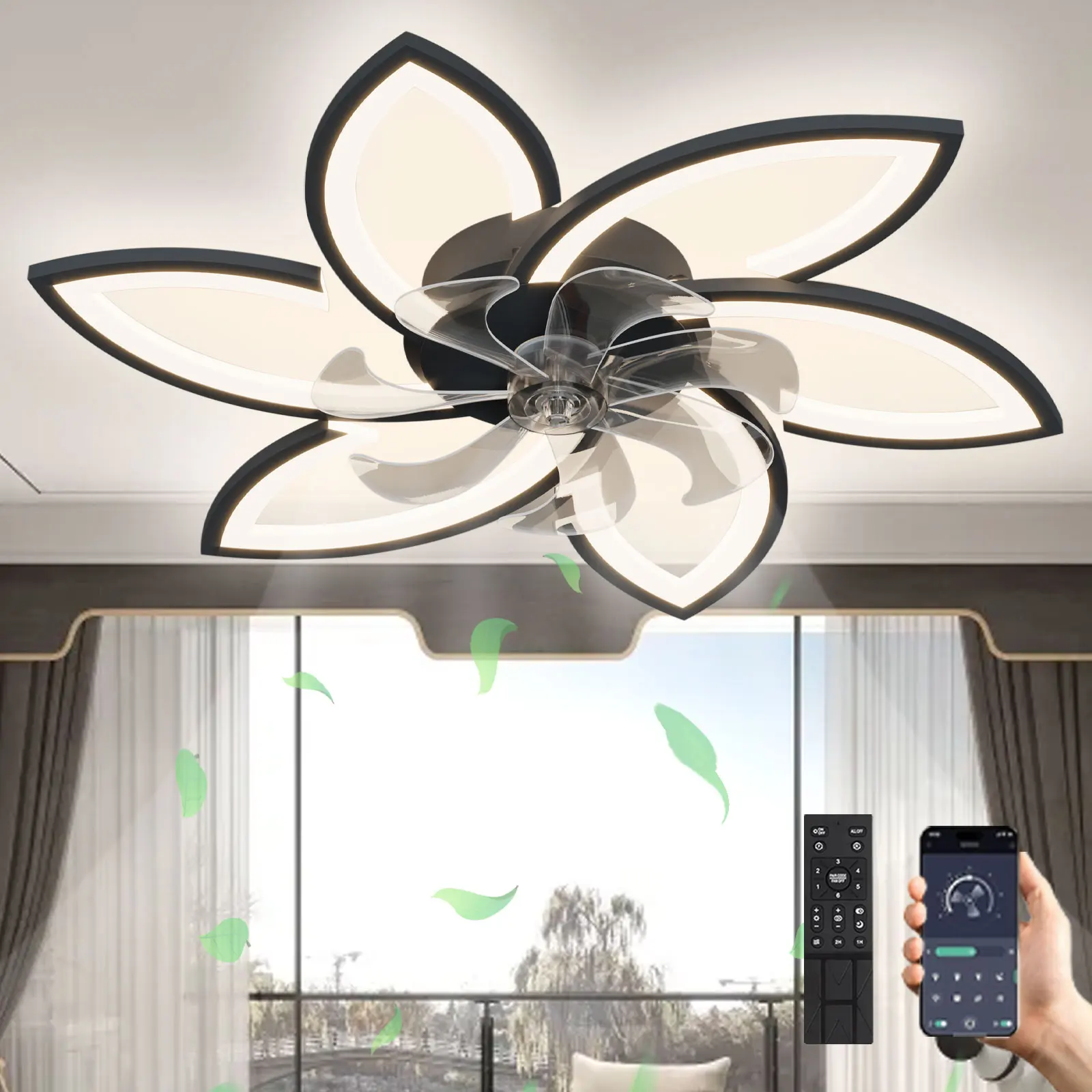 LED Deckenventilator Mit Beleuchtung, Deckenleuchte Mit Ventilator, Leise Reversibel Deckenventilator