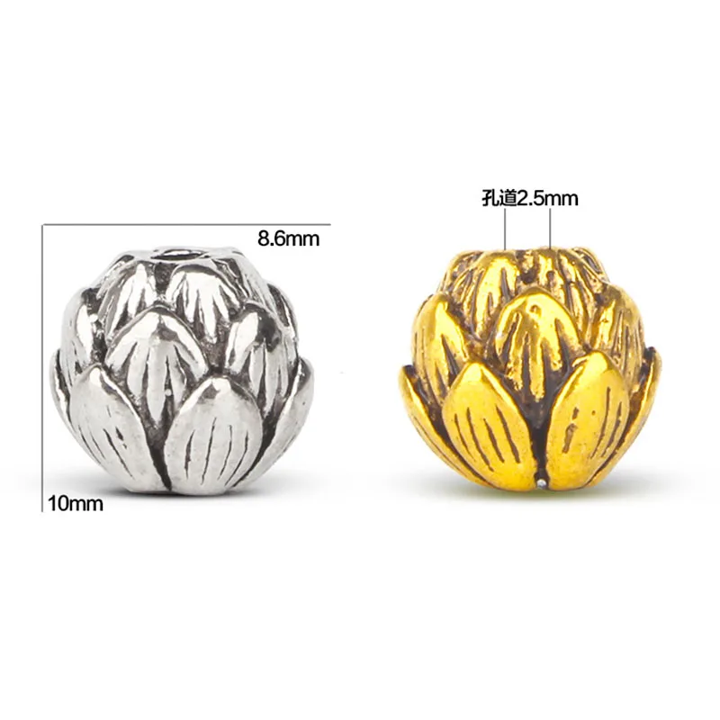 20 teile/los Vintage Handwerk Lotus Blume Spacer 10x8,6mm Tibetischen Silber Buddha Perle Charme Armband Septen Erkenntnisse DIY schmuck Machen